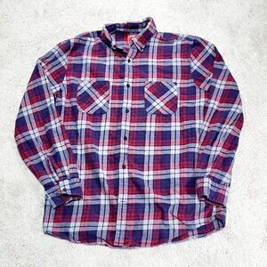 Vintage Big Mac Workwear Flannel Shirt Men LT Red Blue Plaid Long Sleeve Cotton